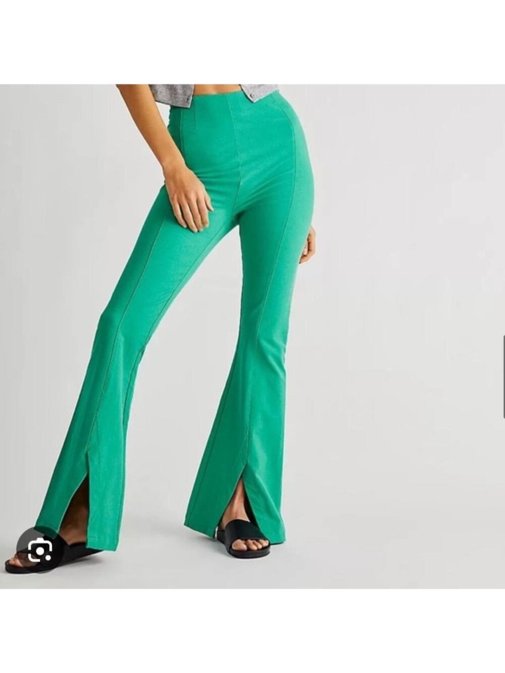 FREE PEOPLE Green High-Waisted Split Flare Stretch Pants Women's XS - Picture 3 of 8